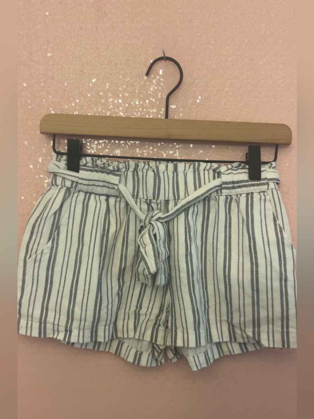 Striped Tie-Waist Summer Shorts - White & black
